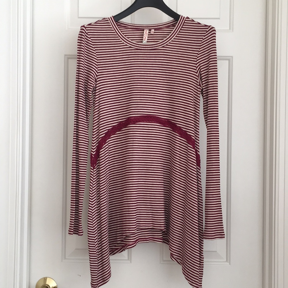 Red Camel Girls Dress XS Striped Red White Up and Down Ribbed Lace trimmed waist